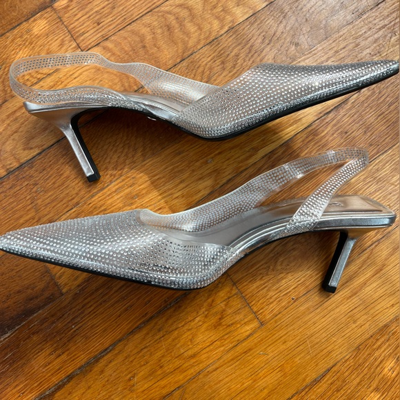 Zara clear vinyl & silver rhinestone pointed toe heels size 40 - Picture 6 of 7
